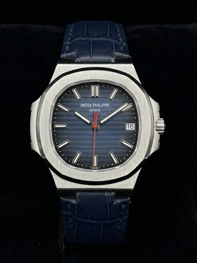 Мужские наручные часы Patek с кожаным ремешком, с датой, кварцевый механизм, класический стил — CLEANNE-AXAPATEK6-СИНИЙ