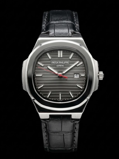 Мужские наручные часы Patek с кожаным ремешком, с датой, кварцевый механизм, класический стил — CLEANNE-AXAPATEK6-ЧЕРН