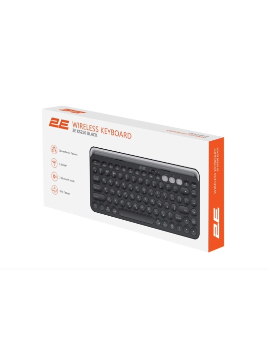 Клавиатура мембранная 2E KS250 84key, WL/BT, EN/UK/RU, чёрно-серый - 