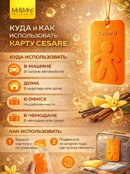 MR & MRS FRAGRANCE CESARE CARD avtomobili uchun aromatik kartochka