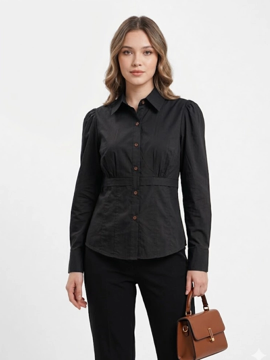 Klassik ayollar bluzkasi, uzun yengli va toraytirilgan belli - 