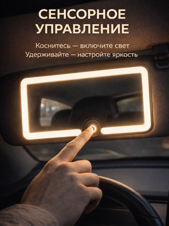 Умное беспроводное зеркало на козырёк в салон автомобиля с LED-подсветкой, зарядка Type-C