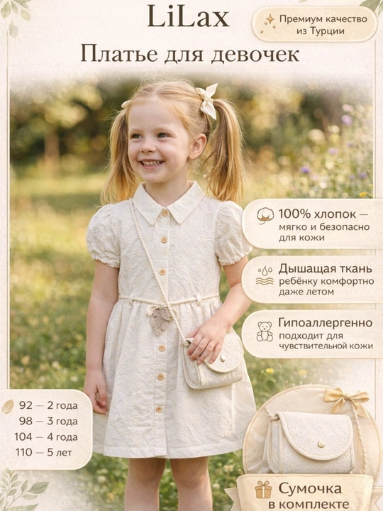 Платье  для девочек с сумочкой , 100% хлопок 2-5 лет,Турция
