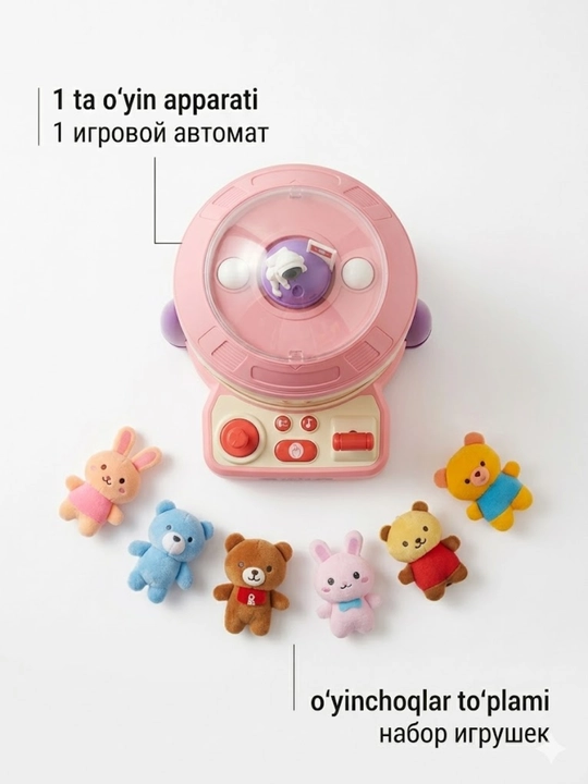 Bolalar uchun mini kran o'yin avtomati "Claw Machine", musiqali va chiroqli o'yinchoq