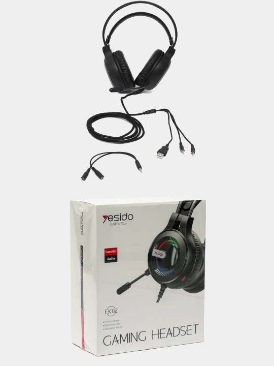 YESIDO EK-02 RGB USB Mini jack 3.5 2m Noise off simli o‘yin naushniklari garniturasi