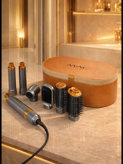 Фен для волос MAC styler MC-6766, 6 в 1, воздушная укладка и автоматическая плойка — DOSTON-MAC6IN1-КОРИЧН