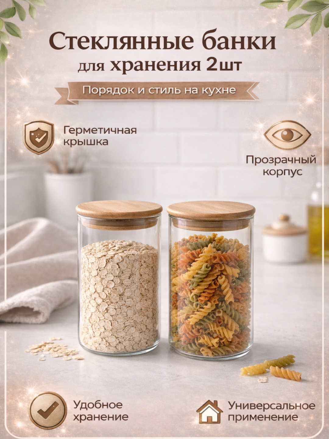 Qopqoqli shisha oziq-ovqat saqlash bankalari - 