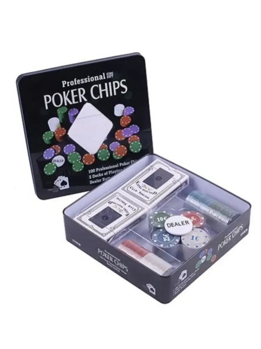 Texas Holdem Poker pokeri to‘plami, kartalar va movut 100-200 fishka, nominal 2 ta to‘p