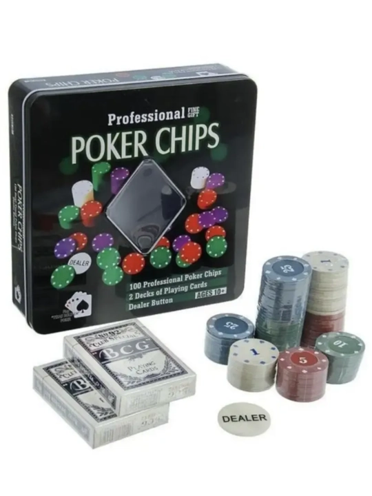 Texas Holdem Poker pokeri to‘plami, kartalar va movut 100-200 fishka, nominal 2 ta to‘p