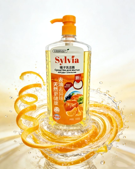 Средство для мытья посуды Sylvia, 1 литр, с удобной помпой, для посуды, фруктов и овощей — SYLVIA-IDISHGELI-ЖЕЛТ