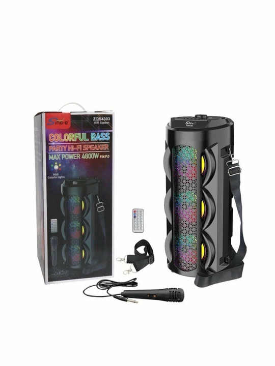 Karaoke kolonka ZQS8308, simsiz mikrofon, pultli, RGB yorug'lik, Bluetoothli