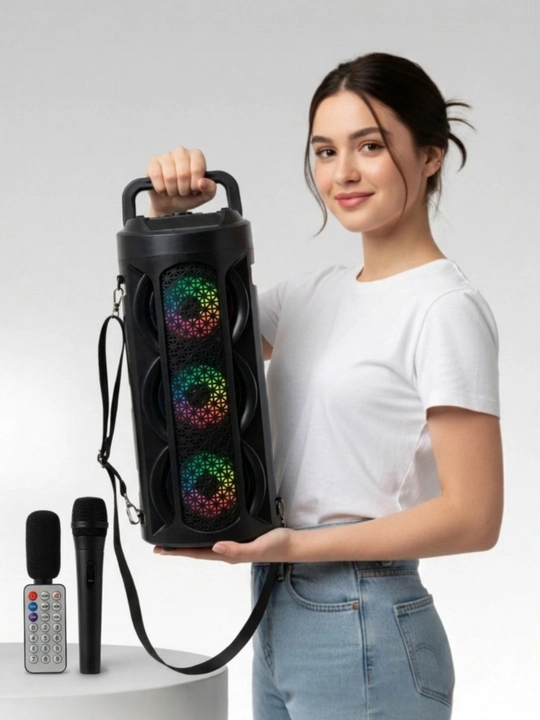 Караоке-колонка ZQS8308, беспроводной микрофон, пульт, RGB-подсветка, Bluetooth  - 