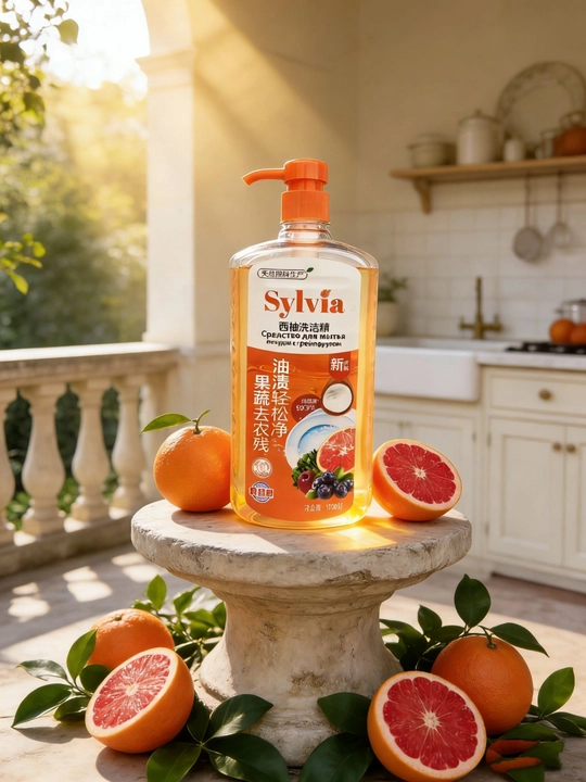 Средство для мытья посуды Sylvia, 1 литр, с удобной помпой, для посуды, фруктов и овощей
