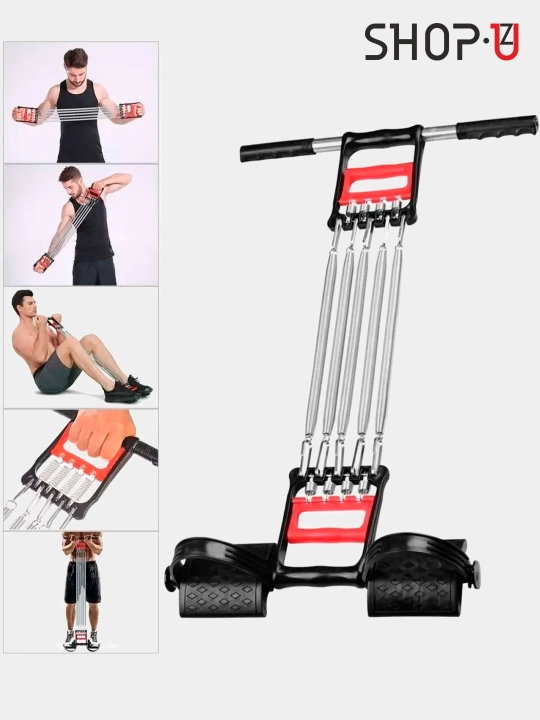 Ko‘p funksiyali prujinali / rezinali espander, uyda mashq qilish uchun fitnes trenajyor