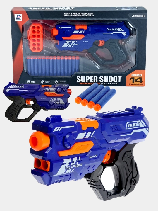 Blaster Max Attack  Shoot, yumshoq o'qlar, qo'lda, ko'k - 