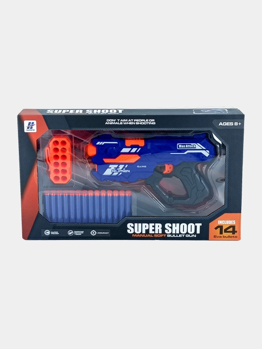 Blaster Max Attack  Shoot, yumshoq o'qlar, qo'lda, ko'k