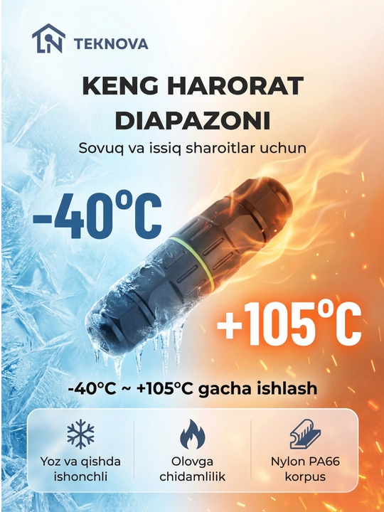 Suv o'tkazmaydigan ulagich TEKNOVA IP68 kabel konnektor 0.08–10 mm²