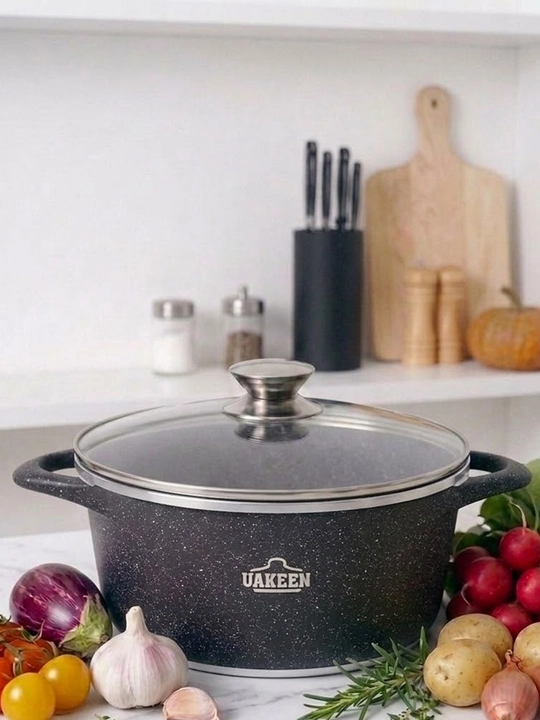 Немецкие кастрюли Uakeen, с стеклянными крышками и гранитной облицовкой