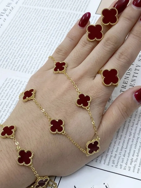 Набор Van Cleef для девочек, женский, кольцо, девочек, браслет, белый, синий, бордовый, черный