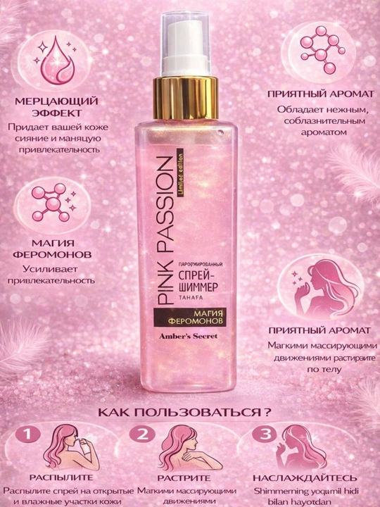 Набор для ухода за телом Pink Passion – спрей, гель-душ, скраб и крем
