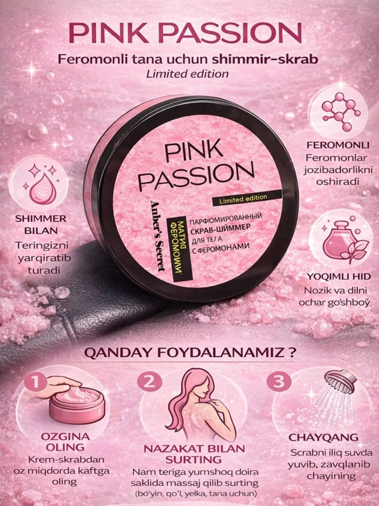 Набор для ухода за телом Pink Passion – спрей, гель-душ, скраб и крем