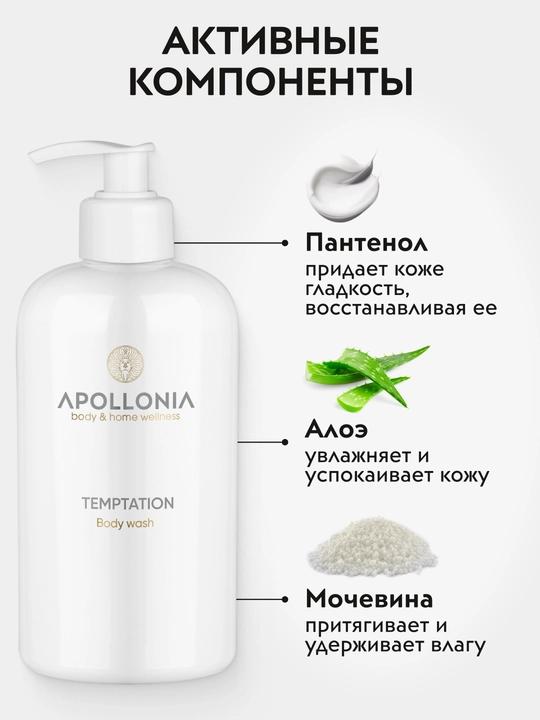 APOLLONIA Парфюмированный гель для душа, 500 мл, Purity, Temptation, Pleasure Body wash