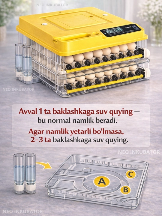 Инкубатор для яиц на 36/72/144/216/288, работает от 12В и 220В