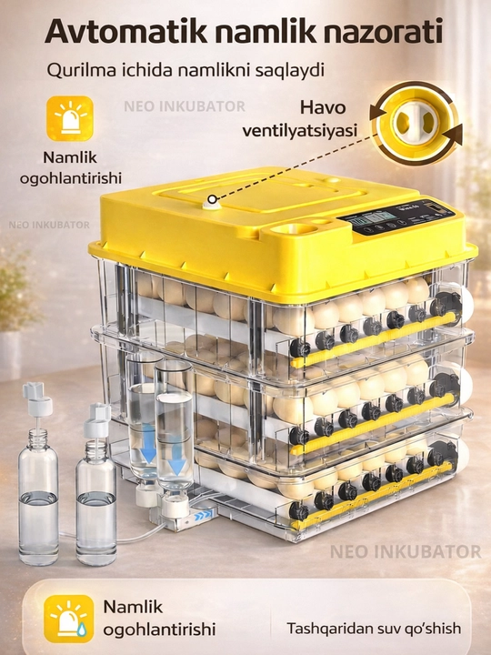 Инкубатор для яиц на 36/72/144/216/288, работает от 12В и 220В