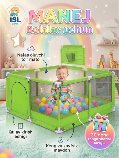 Манеж детский, с шариками, cухой бассейн, игровая площадка — ISLTOYS-BASMAN-САЛАТ-MANSHAR