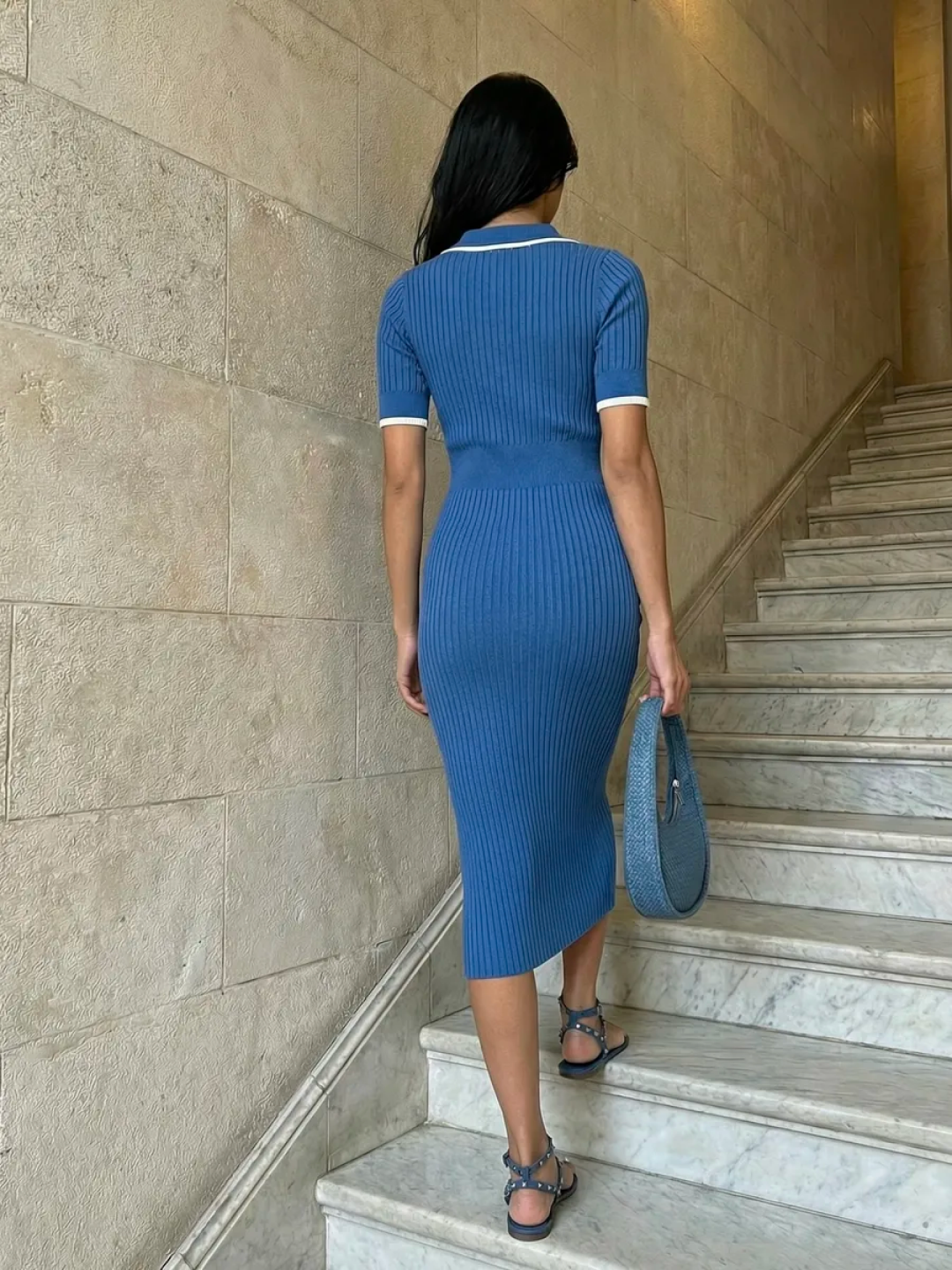 Ayollar elegant vintaj ko'ylagi, polo uslubidagi trikotaj ko‘ylak, bahor va yoz uchun