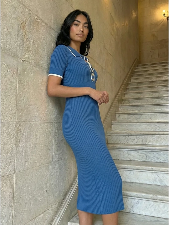 Ayollar elegant vintaj ko'ylagi, polo uslubidagi trikotaj ko‘ylak, bahor va yoz uchun