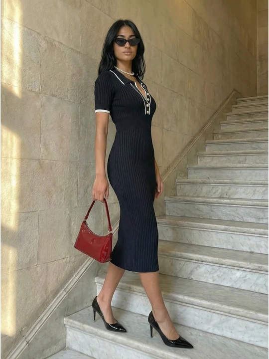 Ayollar elegant vintaj ko'ylagi, polo uslubidagi trikotaj ko‘ylak, bahor va yoz uchun