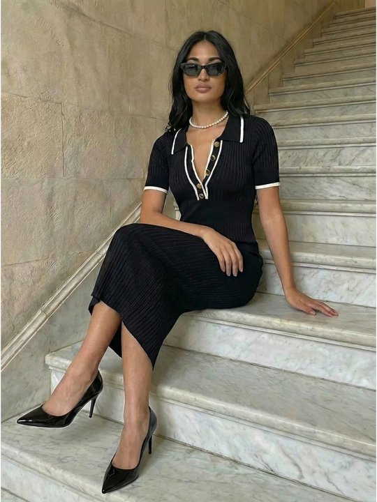 Ayollar elegant vintaj ko'ylagi, polo uslubidagi trikotaj ko‘ylak, bahor va yoz uchun