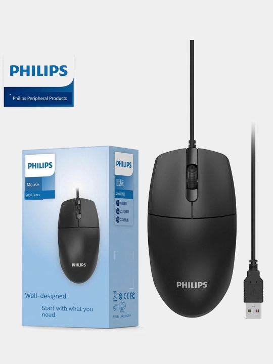 Мышь проводная оптическая Philips MS100 USB 1600Dpi черная