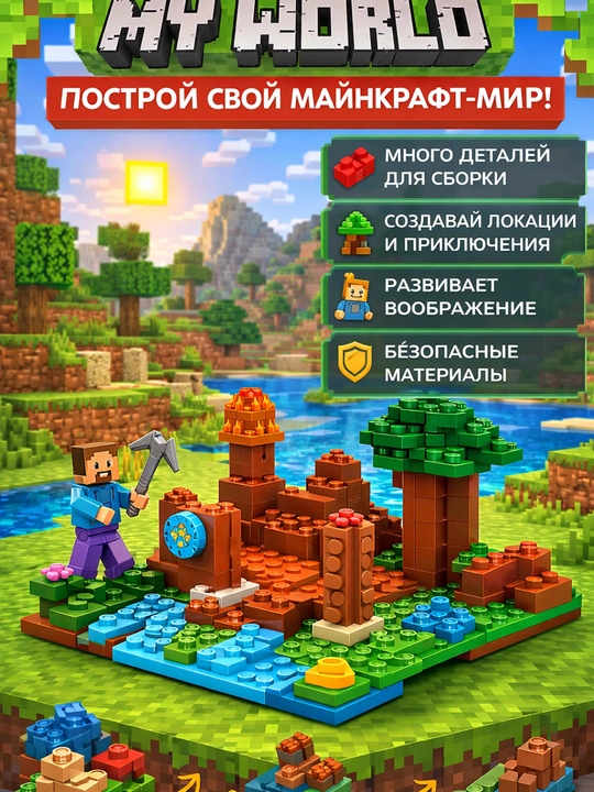 Конструктор "МОЙ МИР" – набор со Стивом и водным ландшафтом