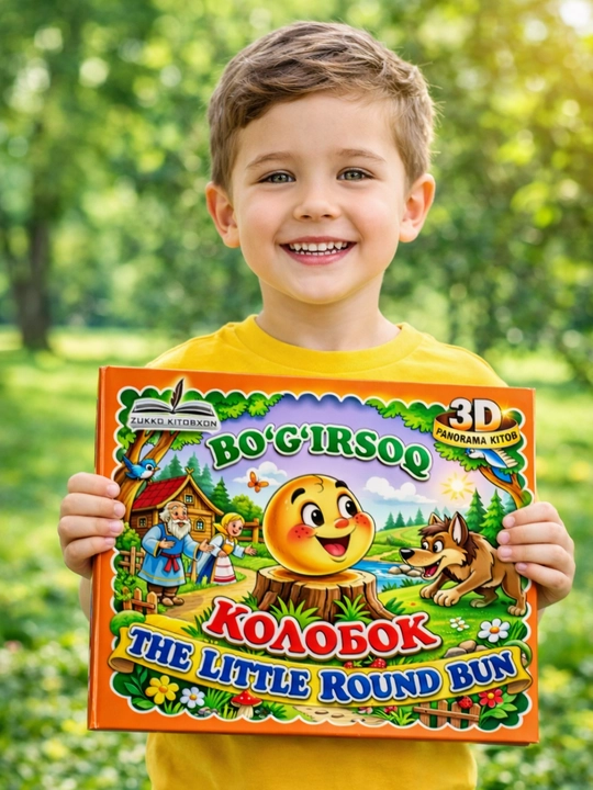 Bo‘g‘irsoq (Kolobok) 3D bolalar kitobi, ertak kitob, rangli va qiziqarli - 