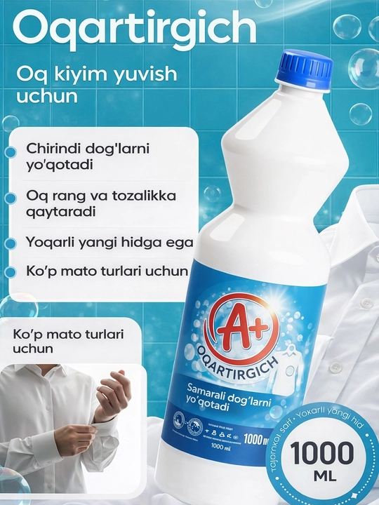 Oq kir yuvish uchun A+ oqartirgich, 1 litr A plus A plyus