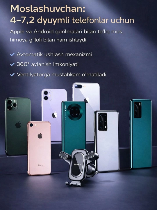 Avtomobil telefoni uchun avtomatik ushlagich, avtomobil tagligi