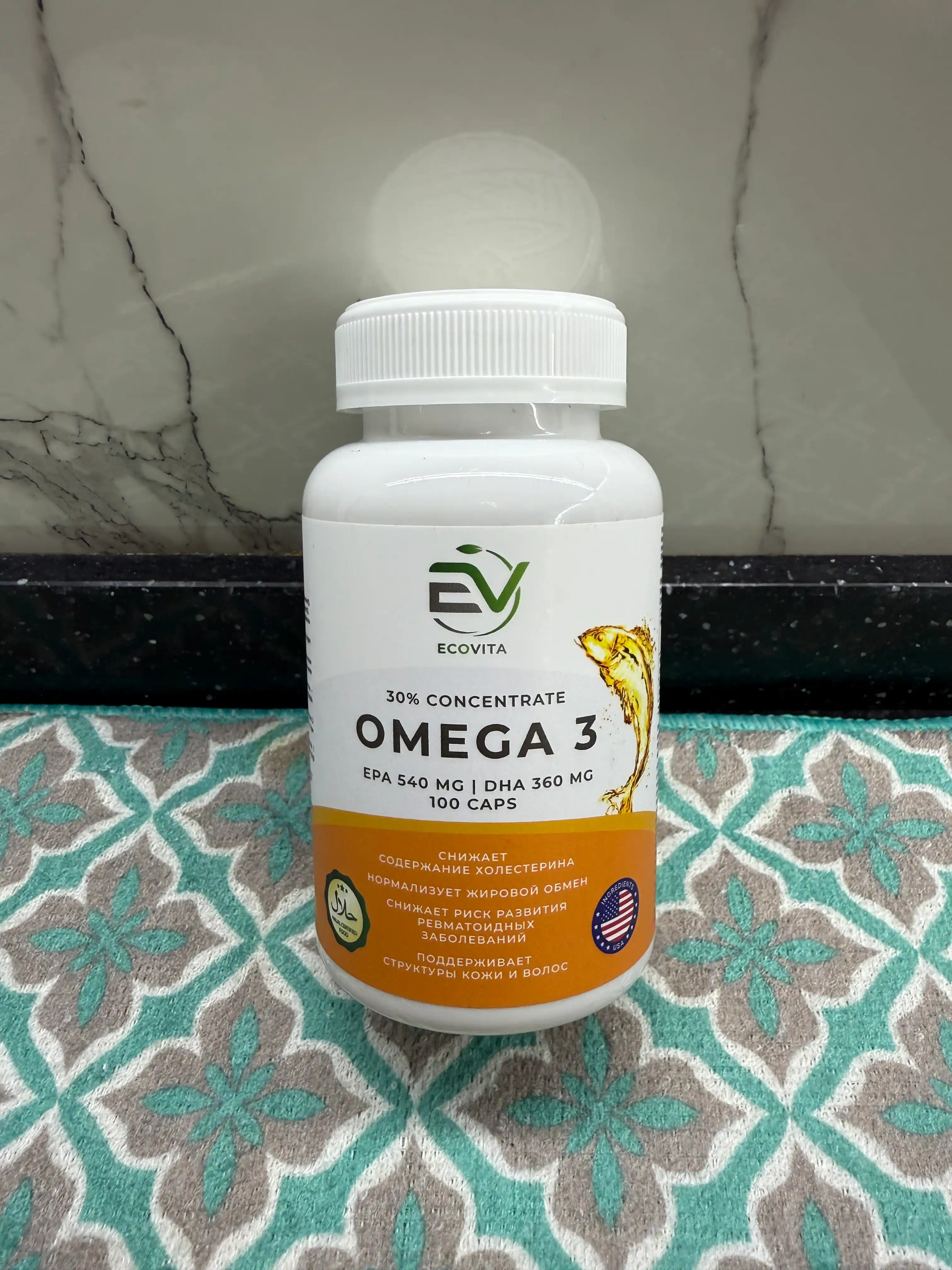 Baliq yog‘i Омега-3 DHA 360 mg ECOVITA— yurak, miya va bo‘g‘imlar uchun, 30/100 kapsula
