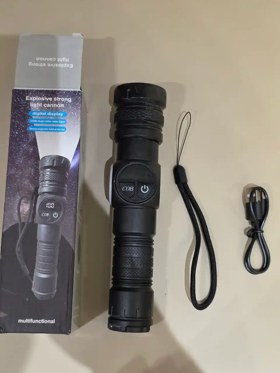 Qo‘l fonar LED, 5 rejim, PowerBank funksiyasi bilan