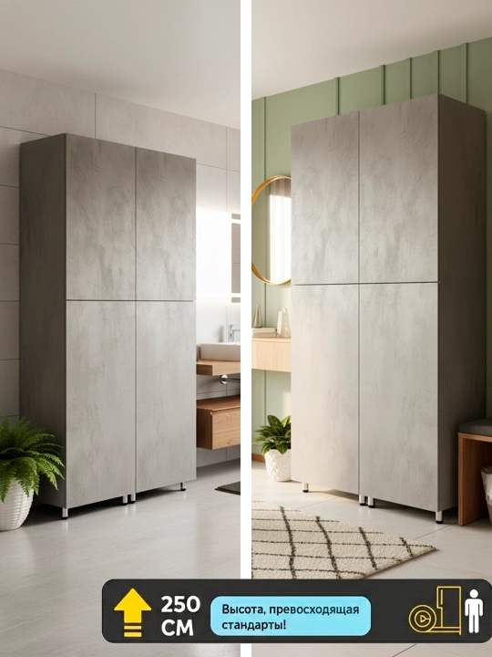 Ofis, yashash xonasi, yotoqxona yo'lak uchun katta 250×130×50 kulrang loft shkafi, shkaf