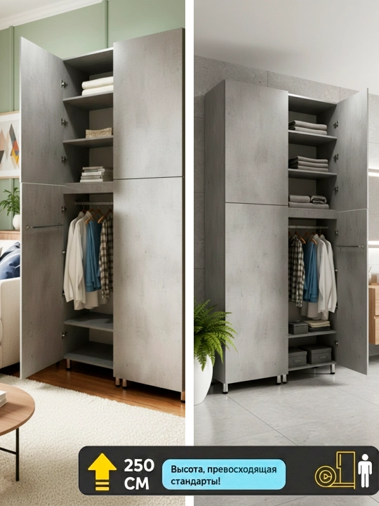 Ofis, yashash xonasi, yotoqxona yo'lak uchun katta 250×130×50 kulrang loft shkafi, shkaf