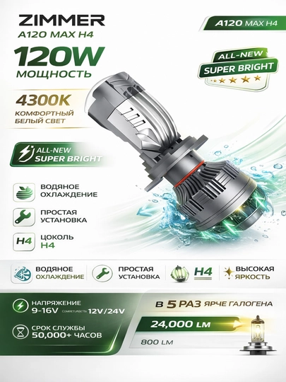 Автомобильные LED лампы Zimmer A120 MAX 120W 4300K, яркие, комплект — WIENEAT-LAMPA