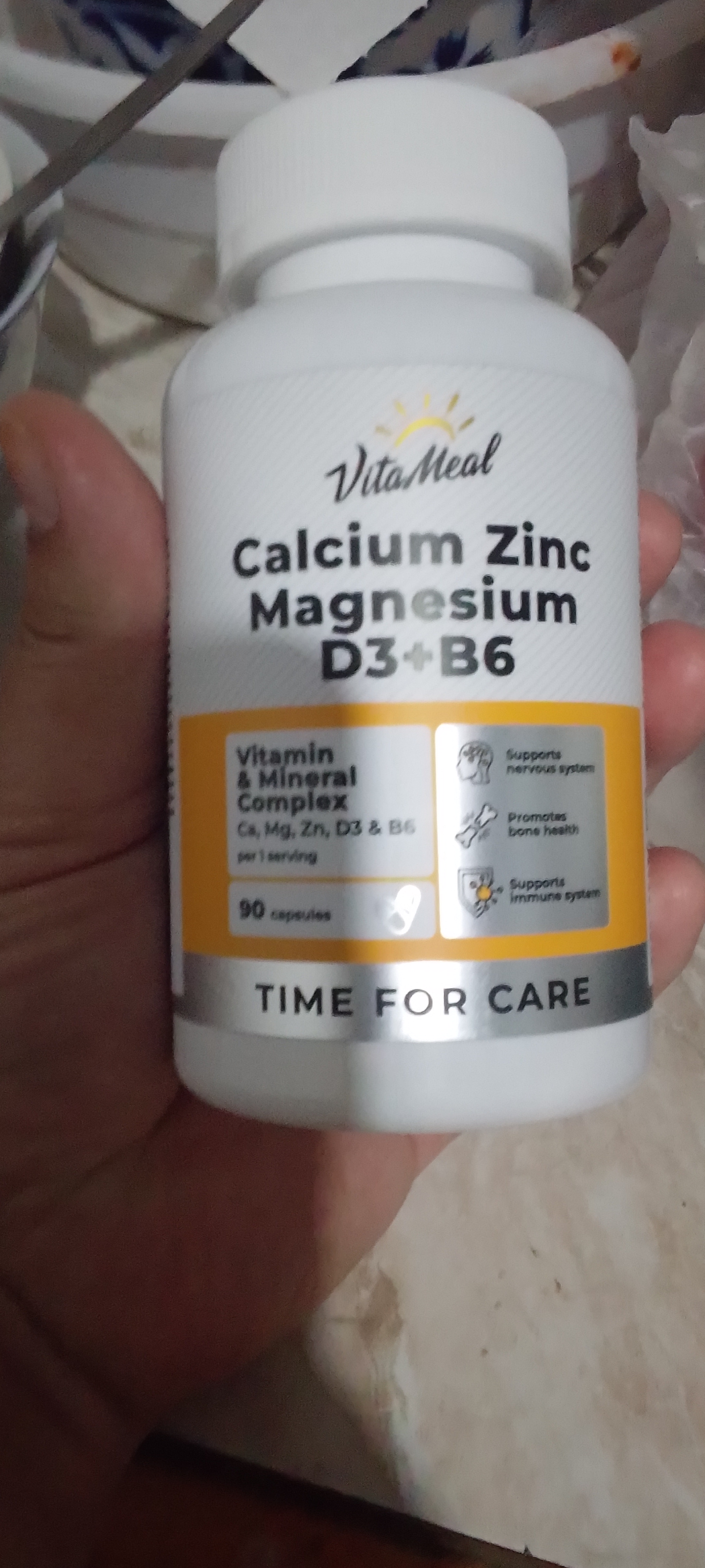 Kalsiy, magniy, sink, D3 + B6 vitamini, VitaMeal, 90 kapsula