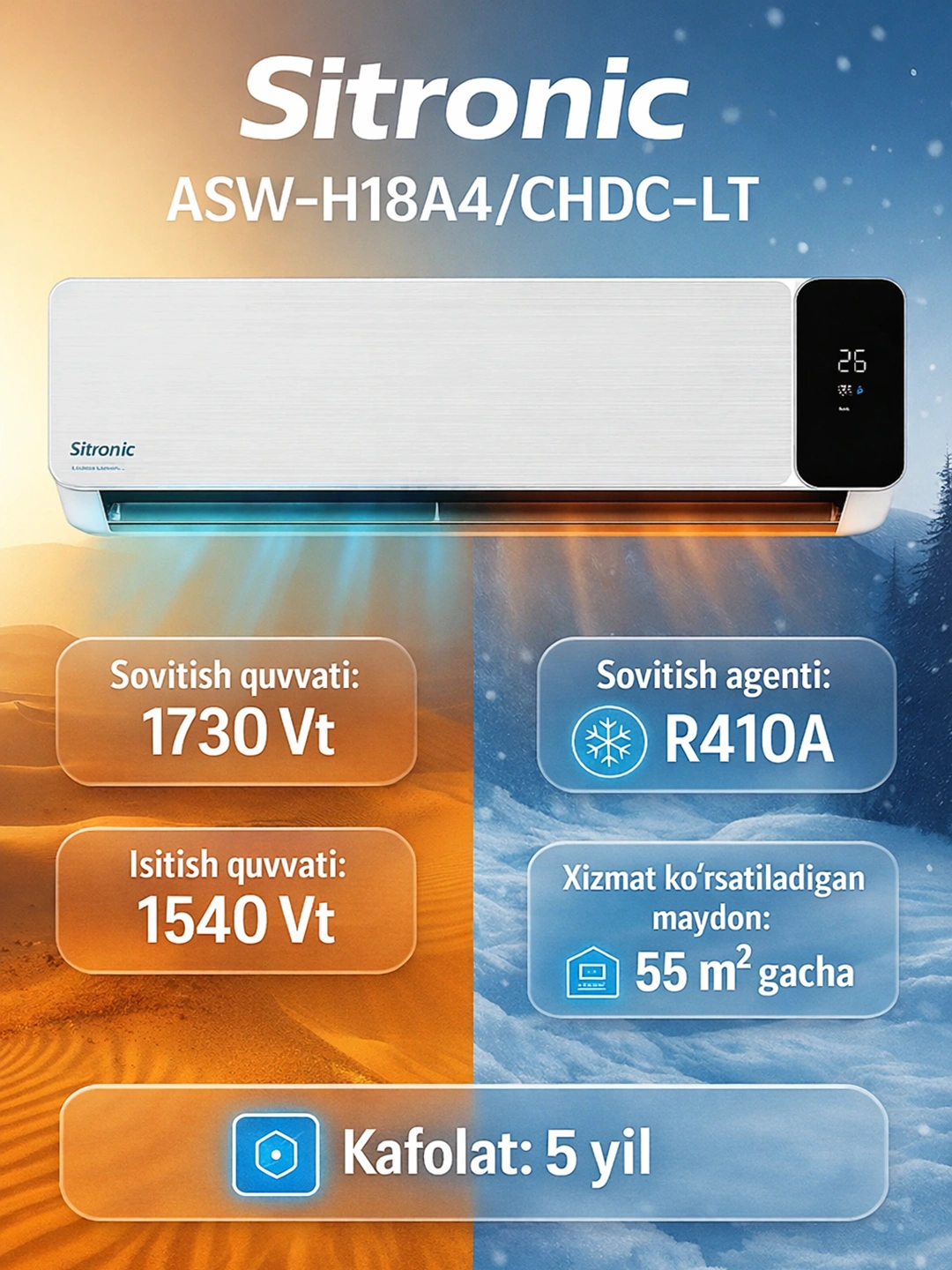 Кондиционер Sitronic ASW-H18A4/CHDC-LT за 7274030 сум со скидкой 40%. Uzum Market