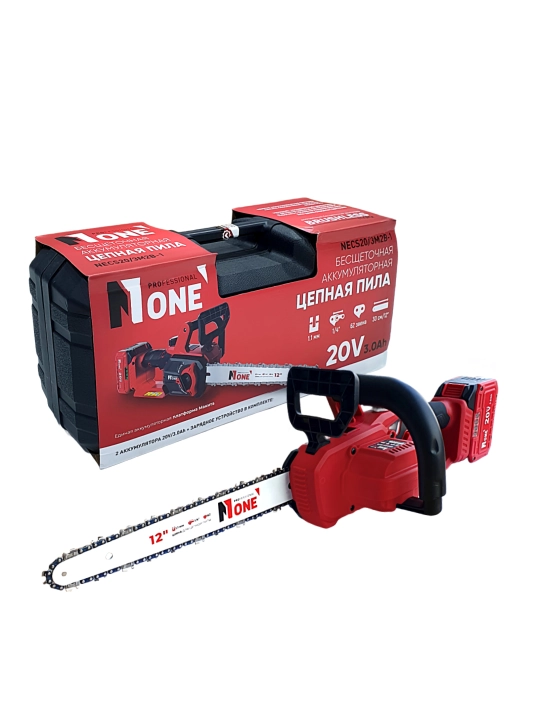 Akkumulyatorli zanjirli arra NUMBER ONE NECS20/3M2B-1 PROfessional, cho‘tkasiz, 20V, 3.0Ah