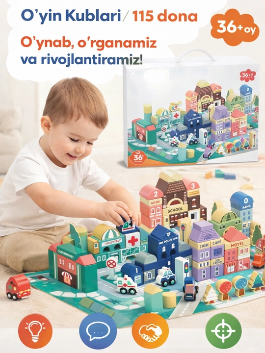 Yog'ochli shahar konstruktori 115 dona - 