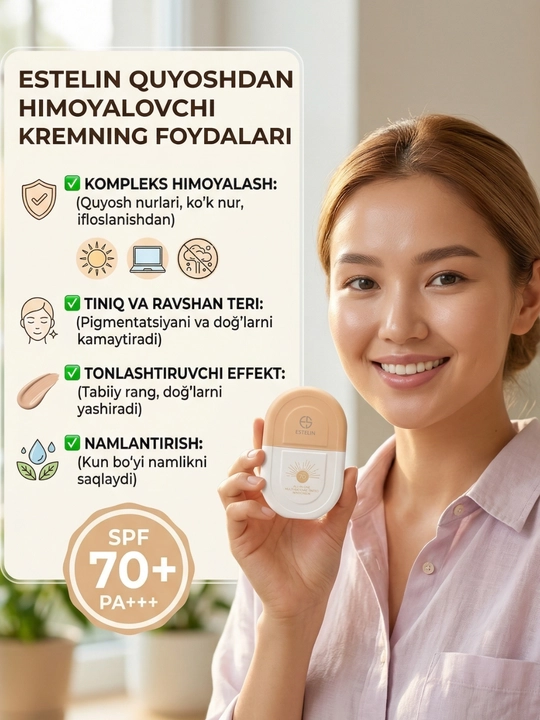 Quyoshdan himoyalovchi krem + tonal Estelin Sunscreen All-In-One SPF 70 PA+++, 50 ml - 