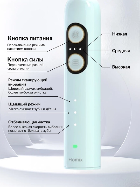 Ikki tebranish texnologiyasiga ega Homix elektr tish cho‘tkasi, bolalar va kattalar uchun