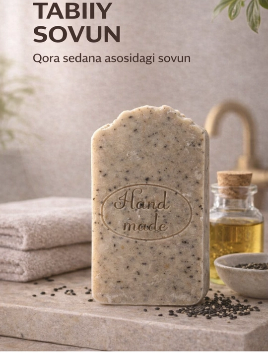 Qora sedanali sovun, tabiiy sovun, natural sovun, gozallik sovuni, yuz uchun - 